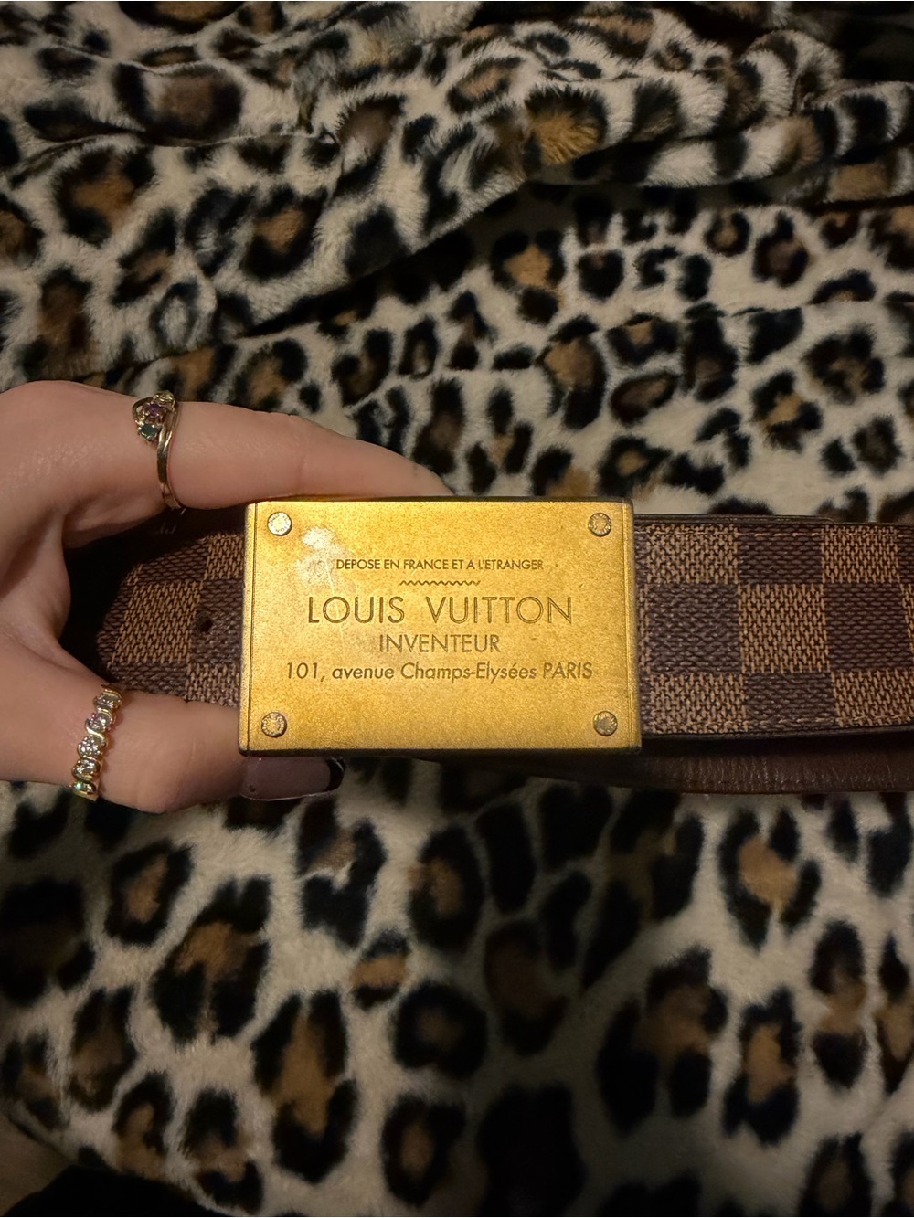 Louis Vuitton Brown Damier Belt with Gold Plaque